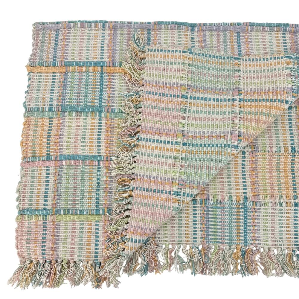 Vtg Park B Smith Handwoven Cotton Accent Rug 30 x 48 Pastel Madison Dawn Fringe